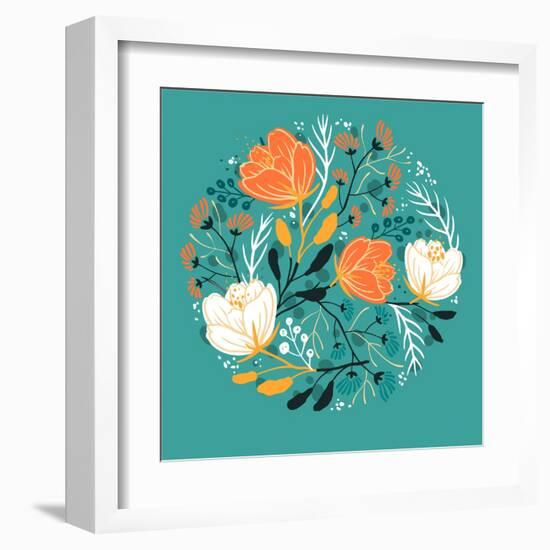 Vector Floral Illustration of Blooming Poppies and Fantasy Plants-Anna Paff-Framed Art Print