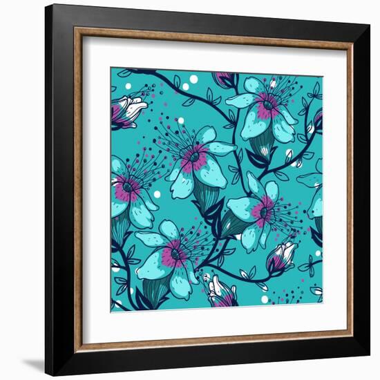 Vector Floral Seamless Pattern with Blooming Apple Tree-Anna Paff-Framed Art Print