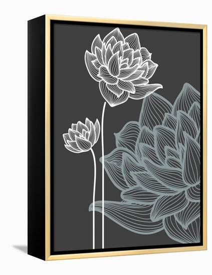 Vector Flowers over Black Background-Danussa-Framed Stretched Canvas