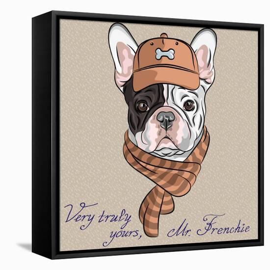 Vector Funny Cartoon Hipster Dog  French Bulldog Breed-kavalenkava volha-Framed Stretched Canvas