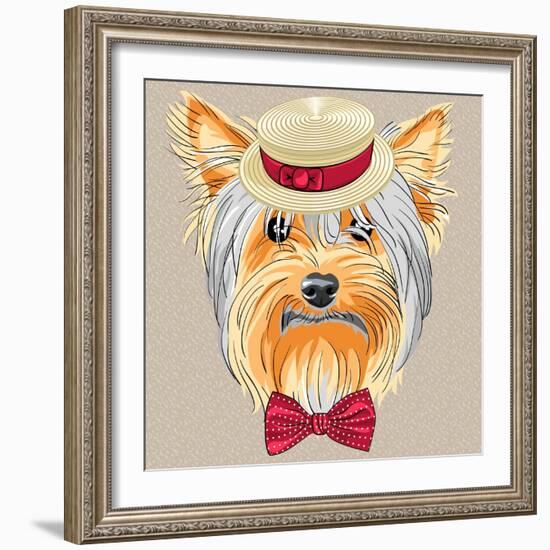 Vector Funny Cartoon Hipster Dog Yorkshire Terrier-kavalenkava volha-Framed Art Print