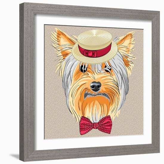 Vector Funny Cartoon Hipster Dog Yorkshire Terrier-kavalenkava volha-Framed Art Print