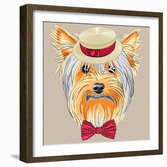 Vector Funny Cartoon Hipster Dog Yorkshire Terrier-kavalenkava volha-Framed Art Print