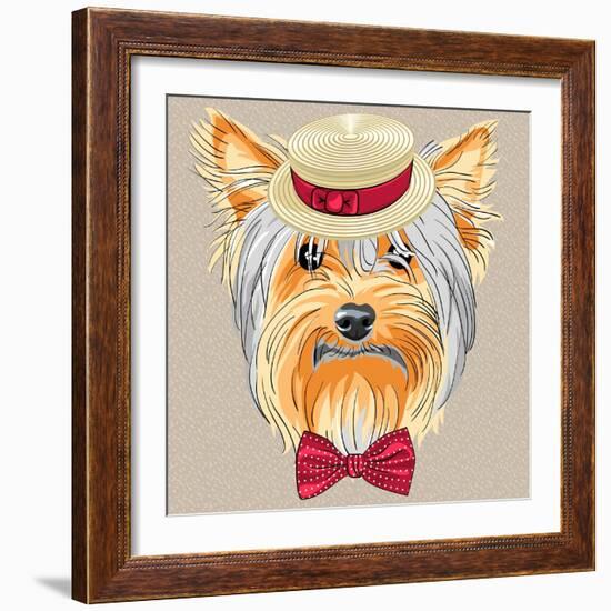 Vector Funny Cartoon Hipster Dog Yorkshire Terrier-kavalenkava volha-Framed Art Print