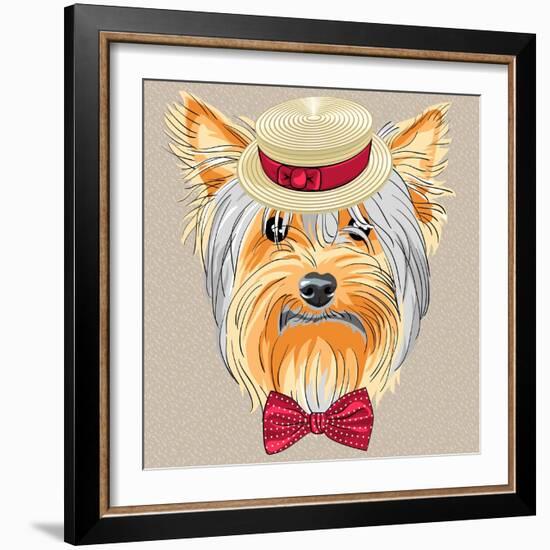 Vector Funny Cartoon Hipster Dog Yorkshire Terrier-kavalenkava volha-Framed Art Print