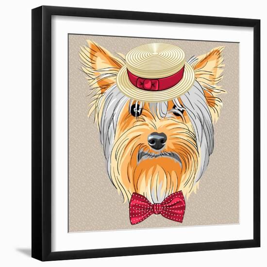 Vector Funny Cartoon Hipster Dog Yorkshire Terrier-kavalenkava volha-Framed Art Print