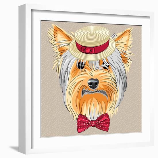 Vector Funny Cartoon Hipster Dog Yorkshire Terrier-kavalenkava volha-Framed Art Print