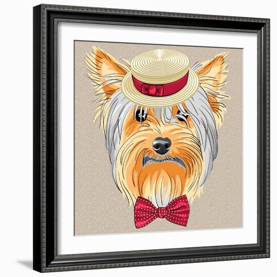 Vector Funny Cartoon Hipster Dog Yorkshire Terrier-kavalenkava volha-Framed Art Print