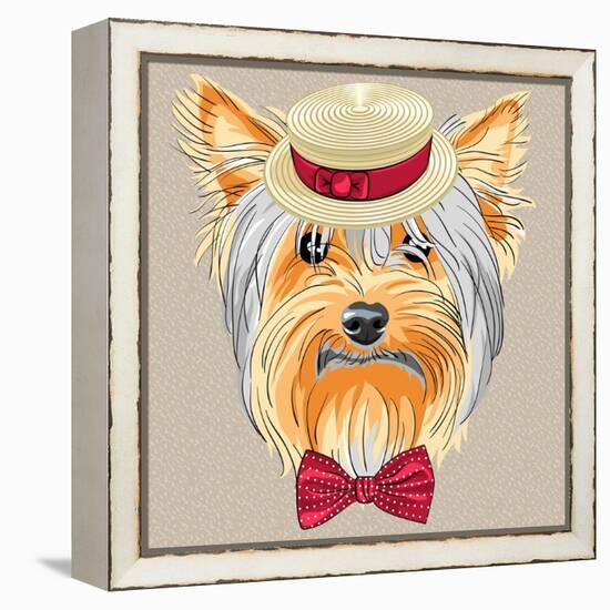 Vector Funny Cartoon Hipster Dog Yorkshire Terrier-kavalenkava volha-Framed Stretched Canvas