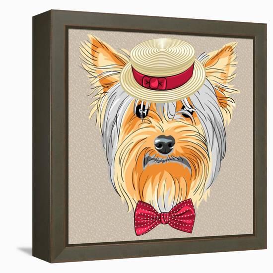 Vector Funny Cartoon Hipster Dog Yorkshire Terrier-kavalenkava volha-Framed Stretched Canvas