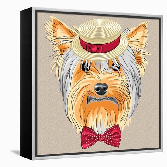 Vector Funny Cartoon Hipster Dog Yorkshire Terrier-kavalenkava volha-Framed Stretched Canvas