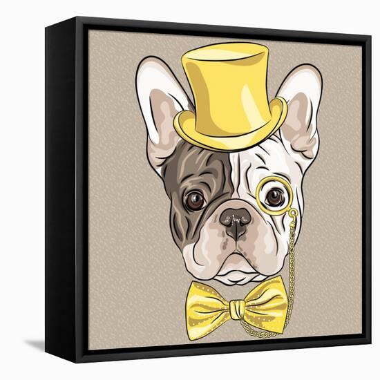 Vector Funny Cartoon Hipster French Bulldog Dog-kavalenkava volha-Framed Stretched Canvas