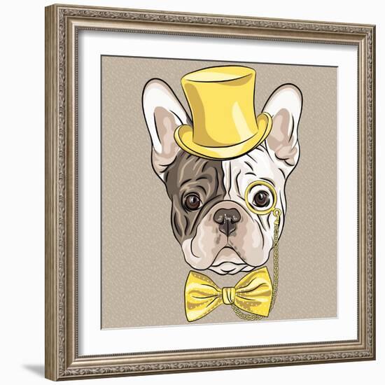 Vector Funny Cartoon Hipster French Bulldog Dog-kavalenkava volha-Framed Art Print