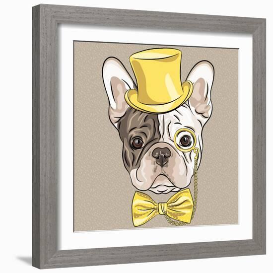 Vector Funny Cartoon Hipster French Bulldog Dog-kavalenkava volha-Framed Art Print