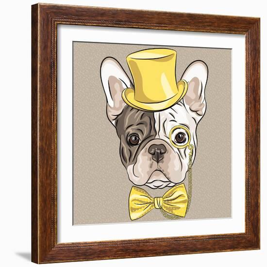 Vector Funny Cartoon Hipster French Bulldog Dog-kavalenkava volha-Framed Art Print