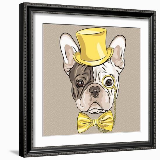 Vector Funny Cartoon Hipster French Bulldog Dog-kavalenkava volha-Framed Art Print