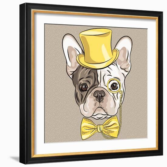 Vector Funny Cartoon Hipster French Bulldog Dog-kavalenkava volha-Framed Art Print