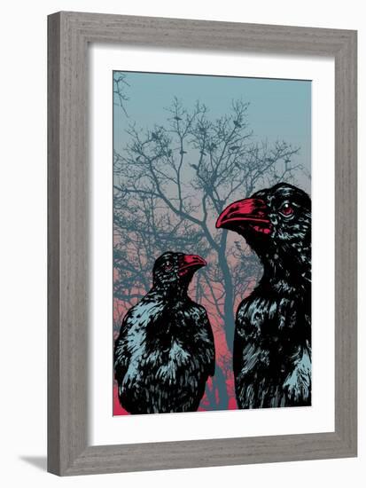 Vector Grunge Background Vith Ravens.-jumpingsack-Framed Art Print