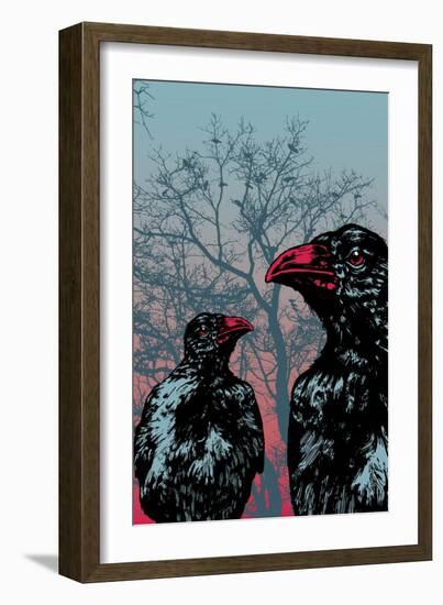 Vector Grunge Background Vith Ravens.-jumpingsack-Framed Art Print