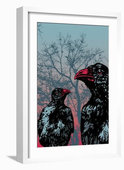 Vector Grunge Background Vith Ravens.-jumpingsack-Framed Art Print