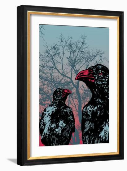 Vector Grunge Background Vith Ravens.-jumpingsack-Framed Art Print