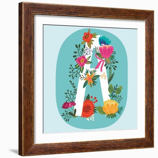 Vector Hand Drawn Floral Monogram with Vintage Amazing Flowers! Letters A Perfect for Backgrounds O-MarushaBelle-Framed Art Print