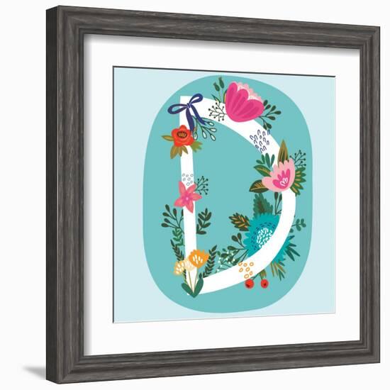 Vector Hand Drawn Floral Monogram with Vintage Amazing Flowers! Letters D Perfect for Backgrounds O-MarushaBelle-Framed Art Print