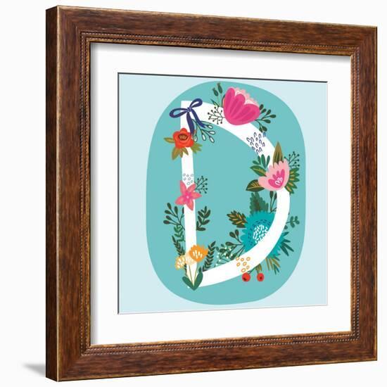 Vector Hand Drawn Floral Monogram with Vintage Amazing Flowers! Letters D Perfect for Backgrounds O-MarushaBelle-Framed Art Print