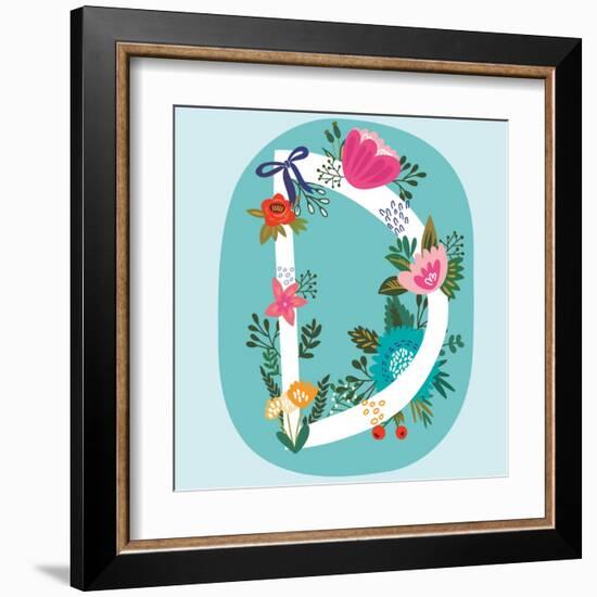 Vector Hand Drawn Floral Monogram with Vintage Amazing Flowers! Letters D Perfect for Backgrounds O-MarushaBelle-Framed Art Print