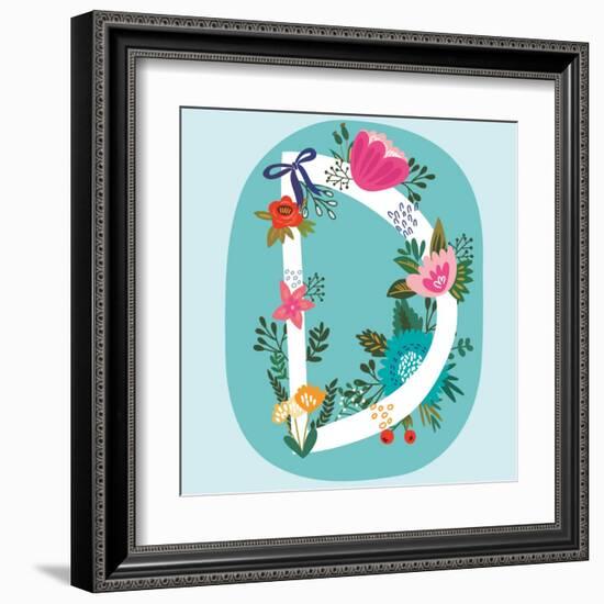 Vector Hand Drawn Floral Monogram with Vintage Amazing Flowers! Letters D Perfect for Backgrounds O-MarushaBelle-Framed Art Print