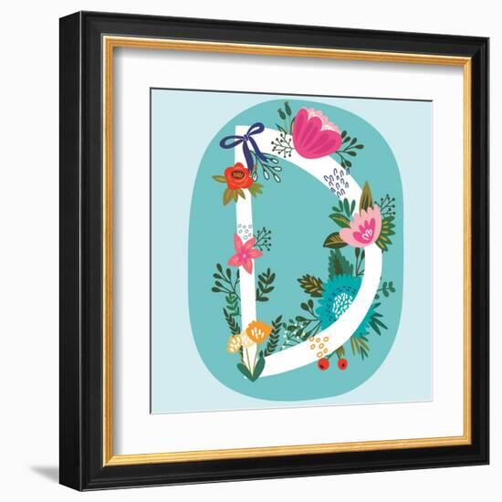 Vector Hand Drawn Floral Monogram with Vintage Amazing Flowers! Letters D Perfect for Backgrounds O-MarushaBelle-Framed Art Print