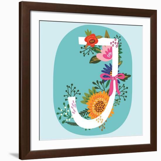 Vector Hand Drawn Floral Monogram with Vintage Amazing Flowers! Letters J Perfect for Backgrounds O-MarushaBelle-Framed Art Print