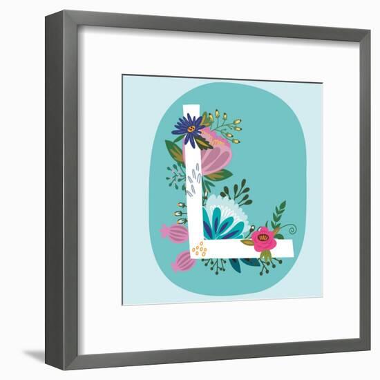 Vector Hand Drawn Floral Monogram with Vintage Amazing Flowers! Letters L Perfect for Backgrounds O-MarushaBelle-Framed Art Print