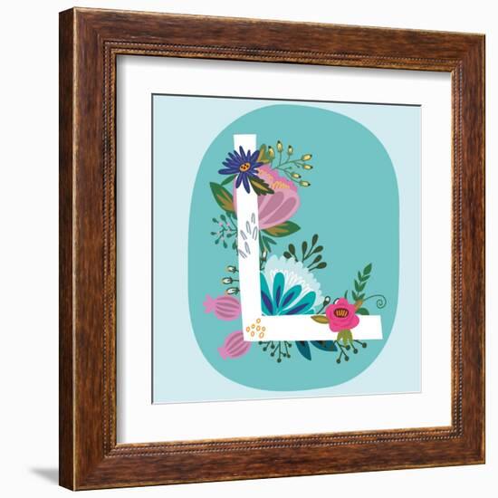 Vector Hand Drawn Floral Monogram with Vintage Amazing Flowers! Letters L Perfect for Backgrounds O-MarushaBelle-Framed Art Print