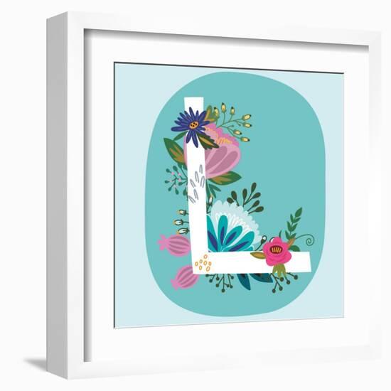 Vector Hand Drawn Floral Monogram with Vintage Amazing Flowers! Letters L Perfect for Backgrounds O-MarushaBelle-Framed Art Print