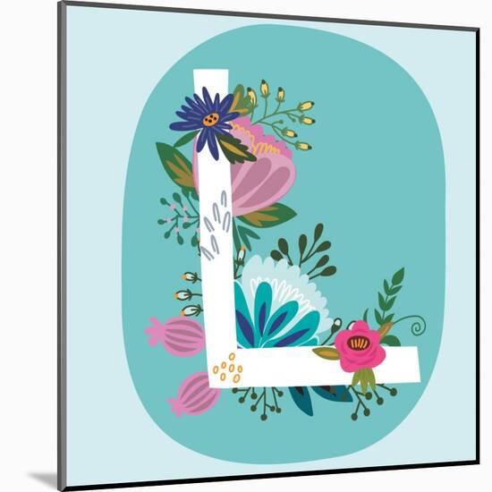 Vector Hand Drawn Floral Monogram with Vintage Amazing Flowers! Letters L Perfect for Backgrounds O-MarushaBelle-Mounted Art Print