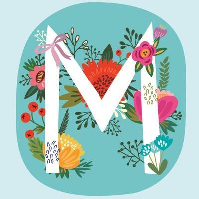 Vector Hand Drawn Floral Monogram with Vintage Amazing Flowers! Letters M  Perfect for Backgrounds O' Art Print - MarushaBelle