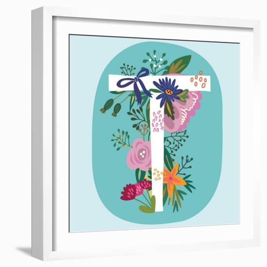 Vector Hand Drawn Floral Monogram with Vintage Amazing Flowers! Letters T Perfect for Backgrounds O-MarushaBelle-Framed Art Print