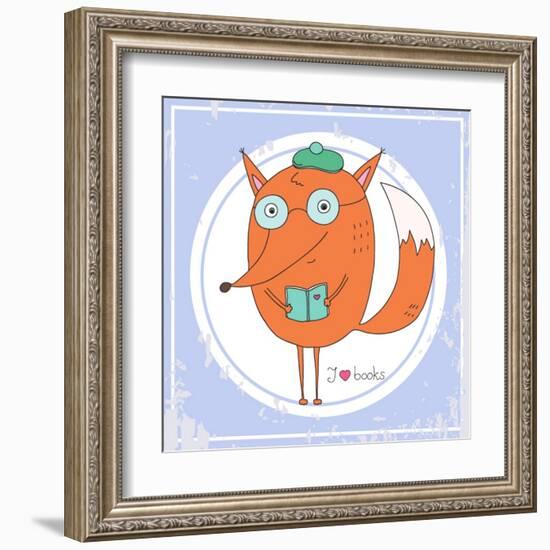 Vector Hand Drawn Fox with Book-RonAleksandra-Framed Art Print