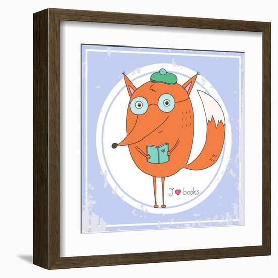 Vector Hand Drawn Fox with Book-RonAleksandra-Framed Art Print