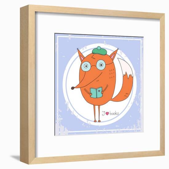 Vector Hand Drawn Fox with Book-RonAleksandra-Framed Art Print