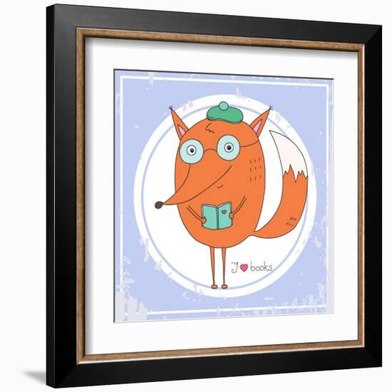 Vector Hand Drawn Fox with Book-RonAleksandra-Framed Art Print