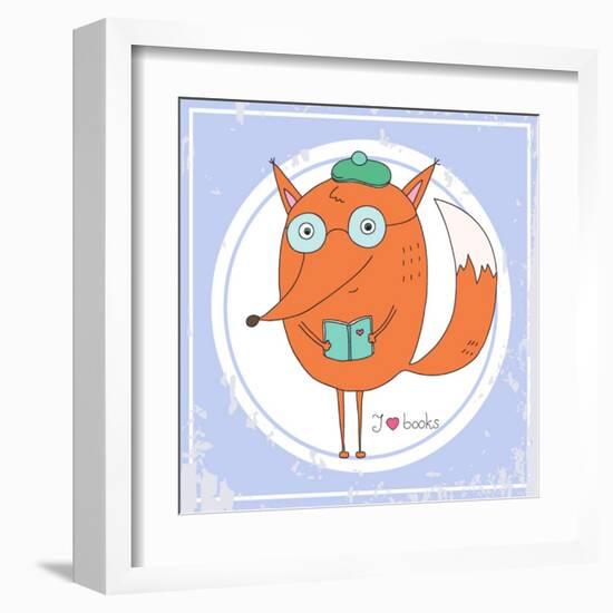 Vector Hand Drawn Fox with Book-RonAleksandra-Framed Art Print