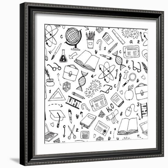 Vector Hand Drawn Seamless Pattern with Education Items-Nine Homes-Framed Premium Giclee Print