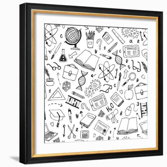 Vector Hand Drawn Seamless Pattern with Education Items-Nine Homes-Framed Premium Giclee Print