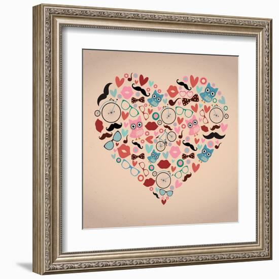 Vector Hipster Doodles Set in Heart Shape-OliaFedorovsky-Framed Art Print