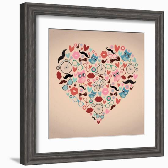 Vector Hipster Doodles Set in Heart Shape-OliaFedorovsky-Framed Art Print