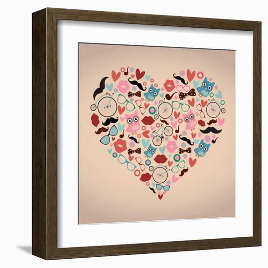 Vector Hipster Doodles Set in Heart Shape-OliaFedorovsky-Framed Art Print