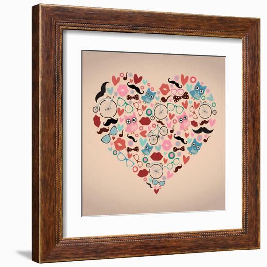 Vector Hipster Doodles Set in Heart Shape-OliaFedorovsky-Framed Art Print