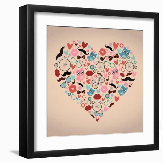 Vector Hipster Doodles Set in Heart Shape-OliaFedorovsky-Framed Art Print